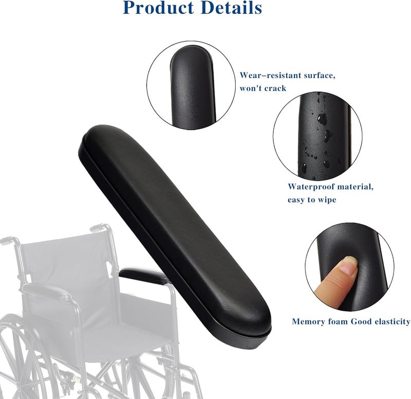 HMZ Full Length Padded Armrest Black 10-1/4" Long Wheelchair and Transport Chair arm Cushions, Black (1 Pair) Compatible with All Brands (10PCS 10-1/4") - Image 3
